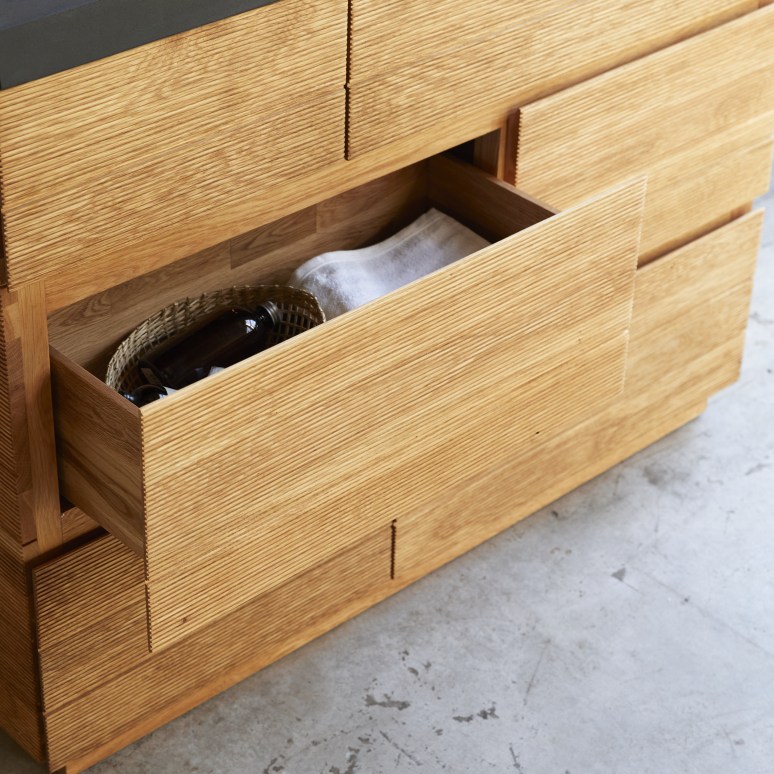 Karl - Solid oak and lava stone bathroom cabinet 120 cm