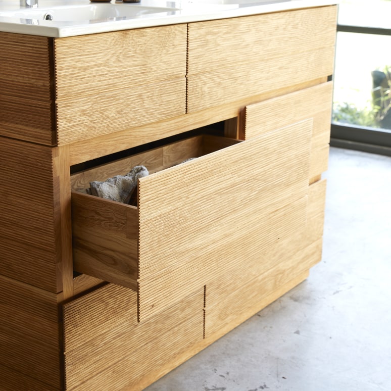 Karl - Mueble de baño de roble macizo y cerámica de 120 cm