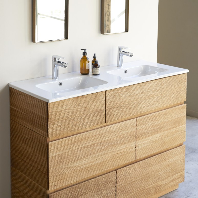 Karl - Mueble de baño de roble macizo y cerámica de 120 cm