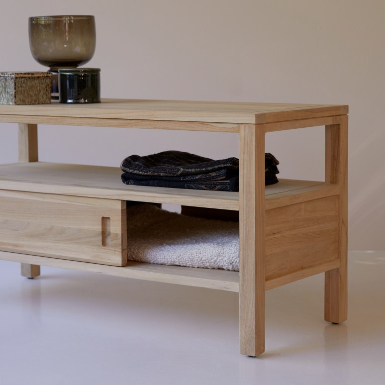 Anton - Mueble para TV de teca maciza de 100 cm