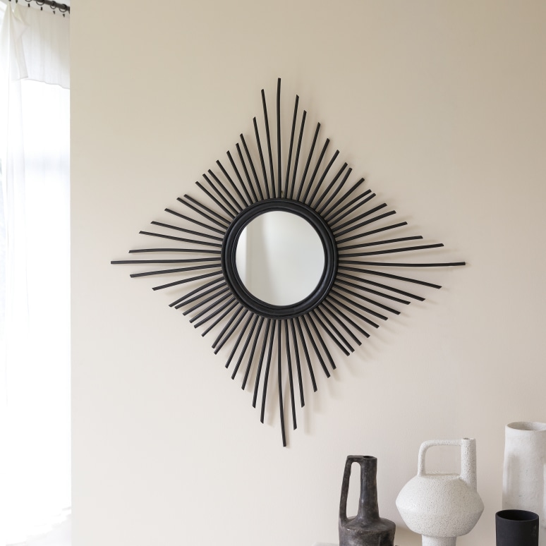 Isidore - Espejo de entrada de ratán negro 80 cm