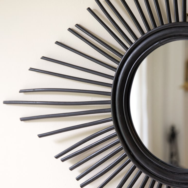 Isidore - Miroir d'entrée en rotin noir 80 cm