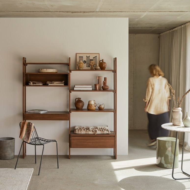 Wall - Doppeltes Bücherregal aus massivem Teak