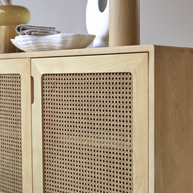Luis - Buffet in legno di olmo massello e rattan 160 cm