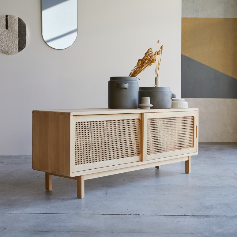 Luis - Mueble para TV de olmo y caña de 140 cm