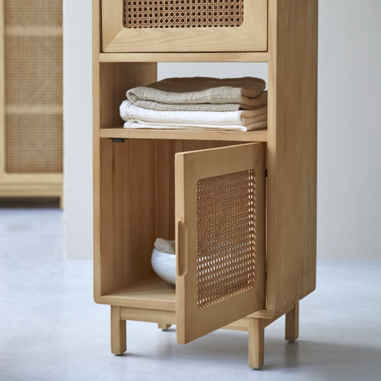 Luis - Low bookcase in solid elm and rattan