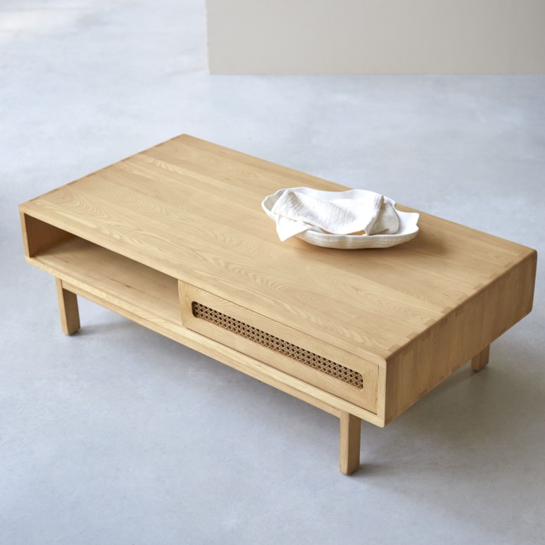 Luis - Solid Elm and Canework Coffee Table