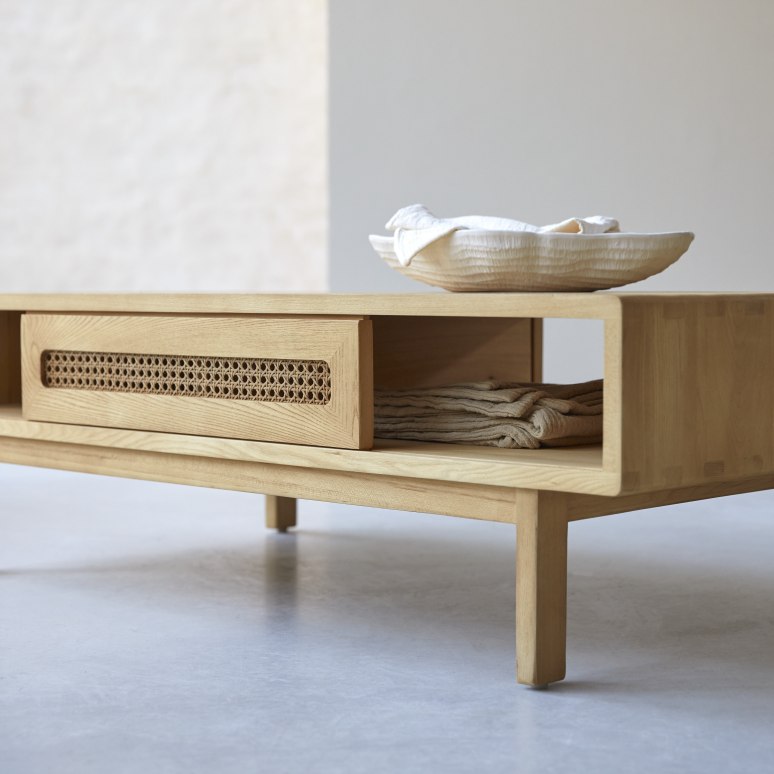 Luis - Solid Elm and Canework Coffee Table