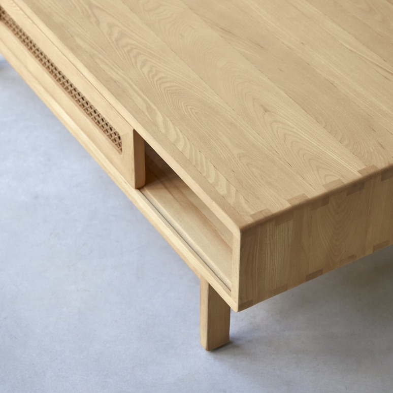 Luis - Solid Elm and Canework Coffee Table