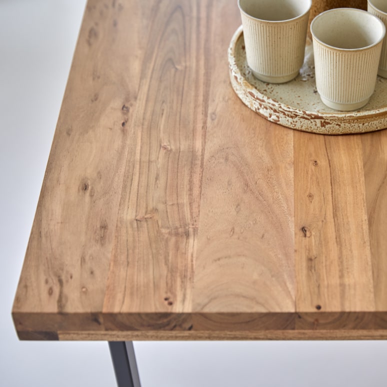 Temis - Mesa de acacia maciza y metal para 6/8 personas