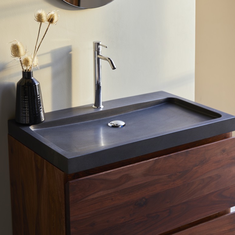 Nova - Mobile per il bagno in legno di palissandro massello e pietra lavica 80 cm