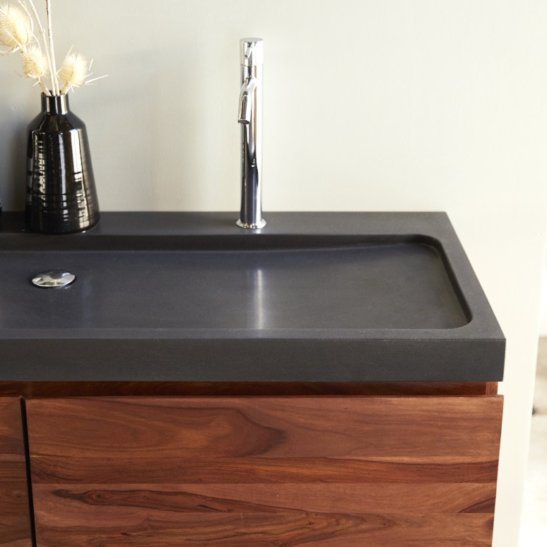 Nova - Mueble de baño de palisandro macizo y piedra de lava de 120 cm