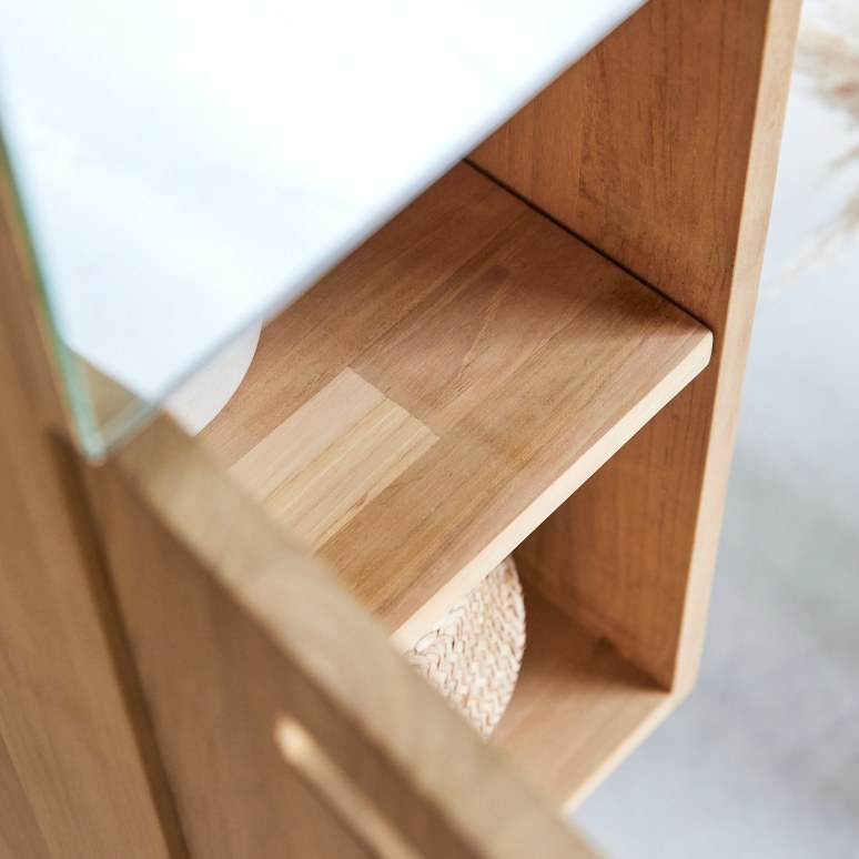 Line - Columna con espejo de teca maciza