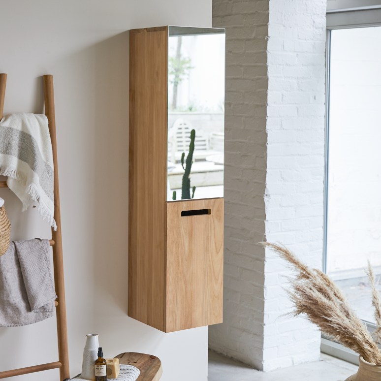 Line - Mobile a colonna con specchio in teak massello
