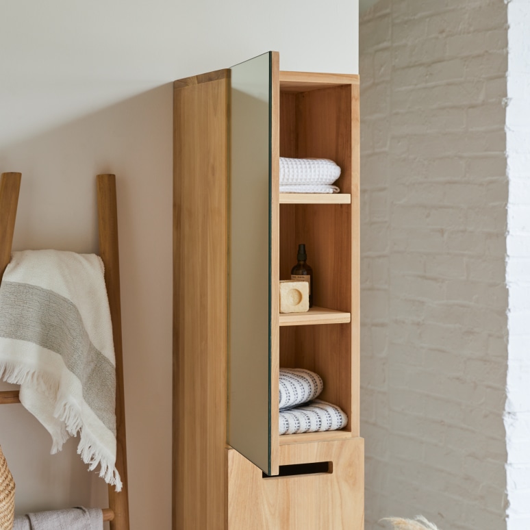 Line - Columna con espejo de teca maciza