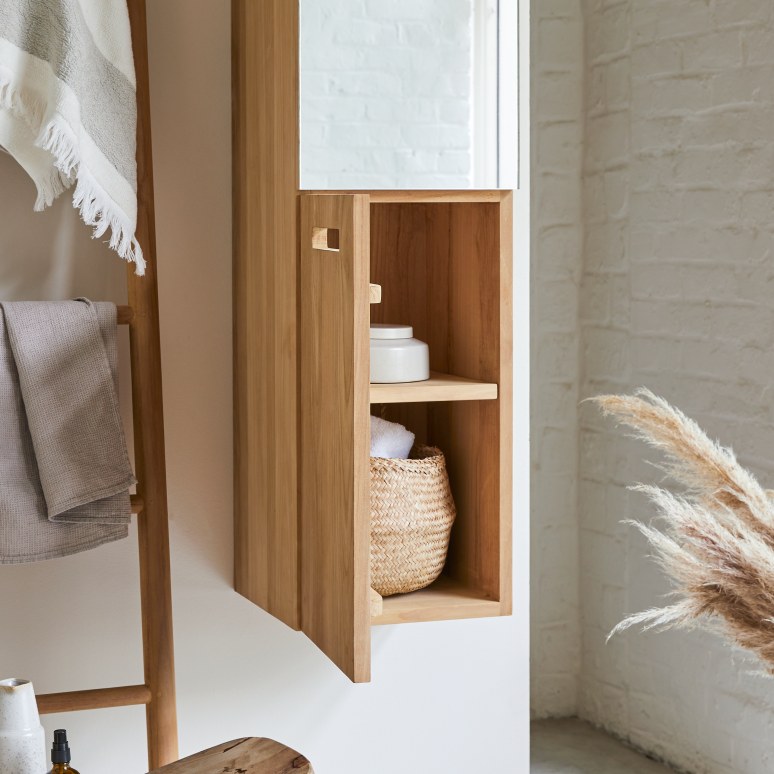 Line - Mobile a colonna con specchio in teak massello