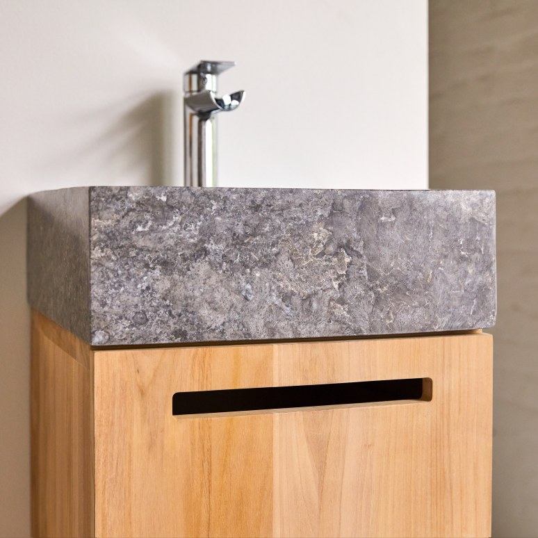 Line - Badezimmermöbel aus massivem Teakholz und Marmor 40 cm