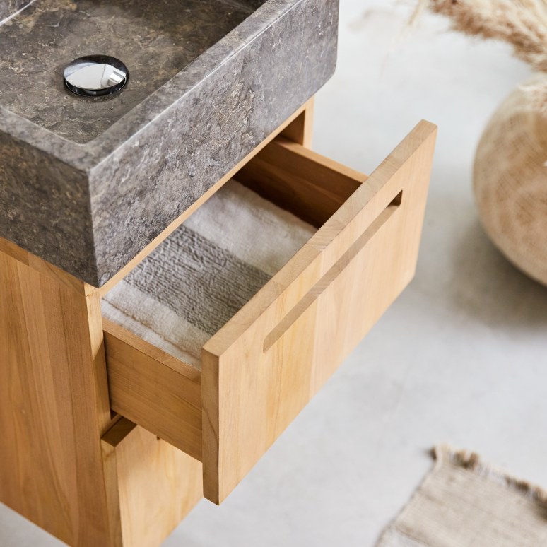 Line - Mobile per il bagno in teak massello e marmo 40 cm