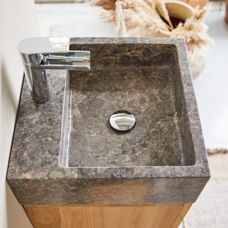 Line - Badezimmermöbel aus massivem Teakholz und Marmor 40 cm