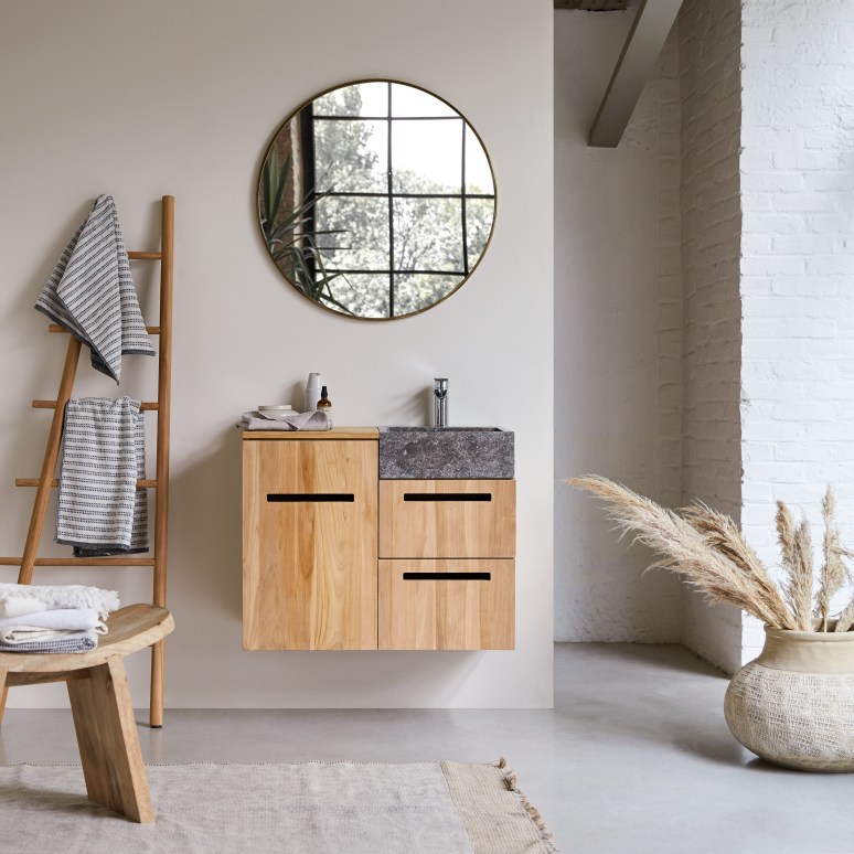 Line - Solid teak and marble bathroom cabinet 85 cm