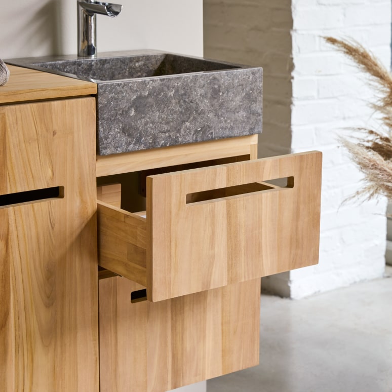 Line - Mobile per il bagno in teak massello e marmo 85 cm