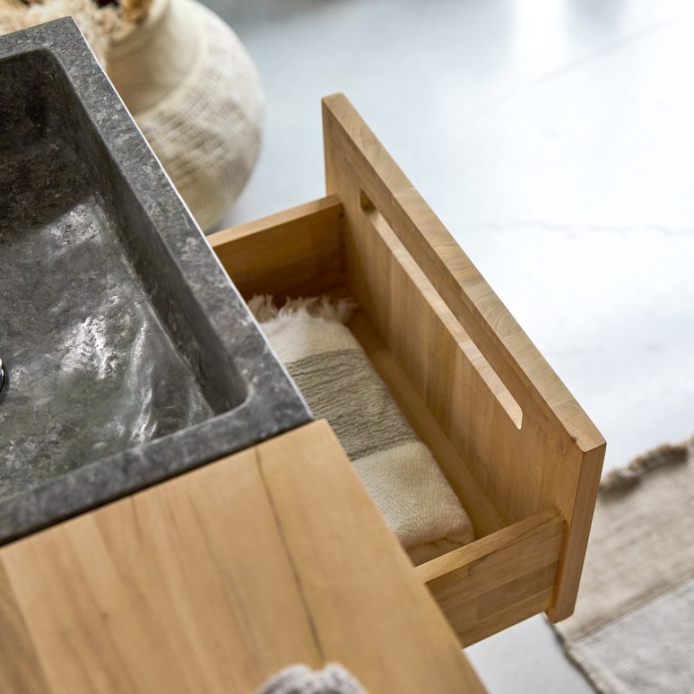 Line - Mobile per il bagno in teak massello e marmo 85 cm