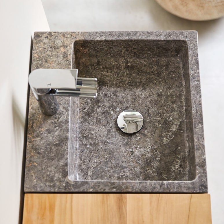 Line - Badezimmermöbel aus massivem Teakholz und Marmor 85 cm