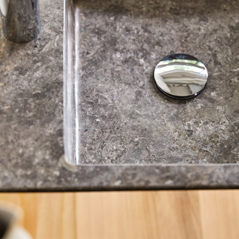 Line - Mueble de baño de teca maciza y mármol de 85 cm