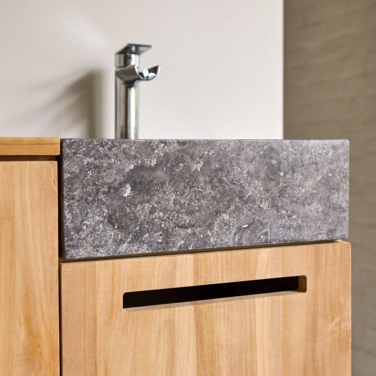 Line - Solid teak and marble bathroom cabinet 85 cm