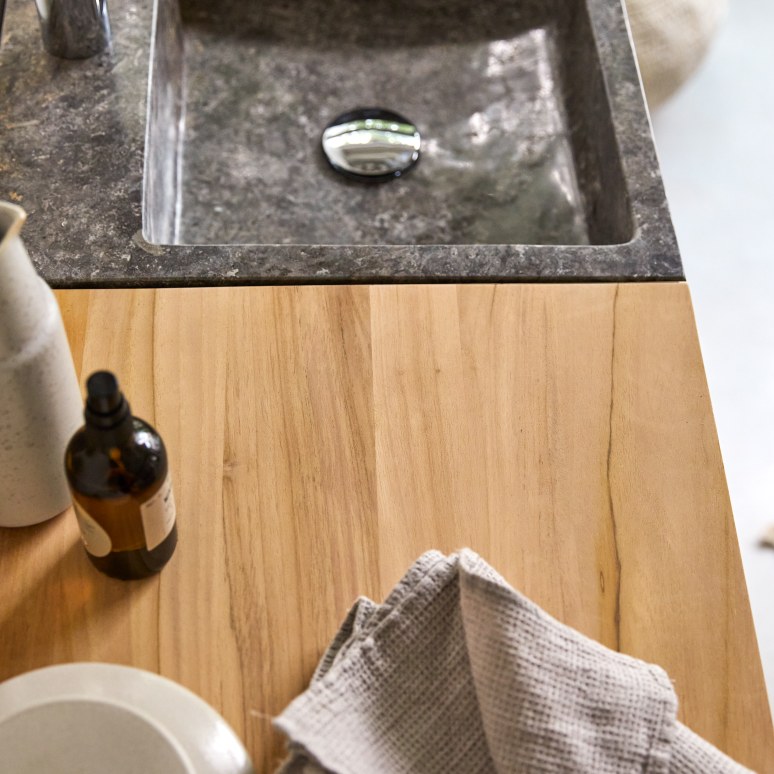 Line - Mueble de baño de teca maciza y mármol de 85 cm
