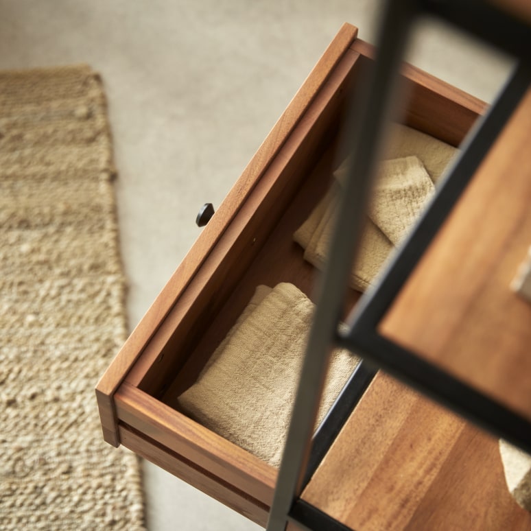 Agra - Solid acacia and metal bookcase