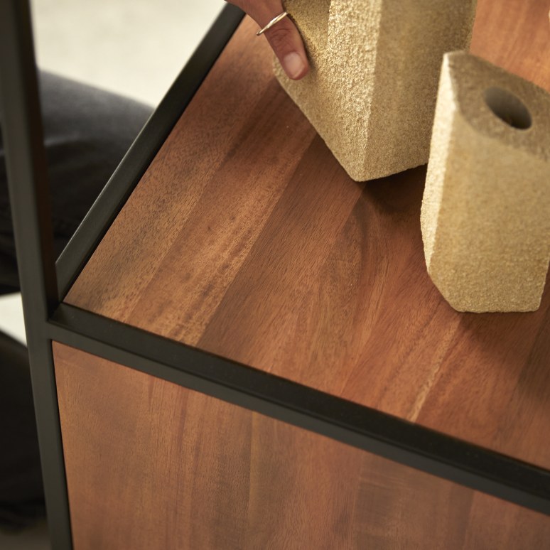 Agra - Solid acacia and metal bookcase