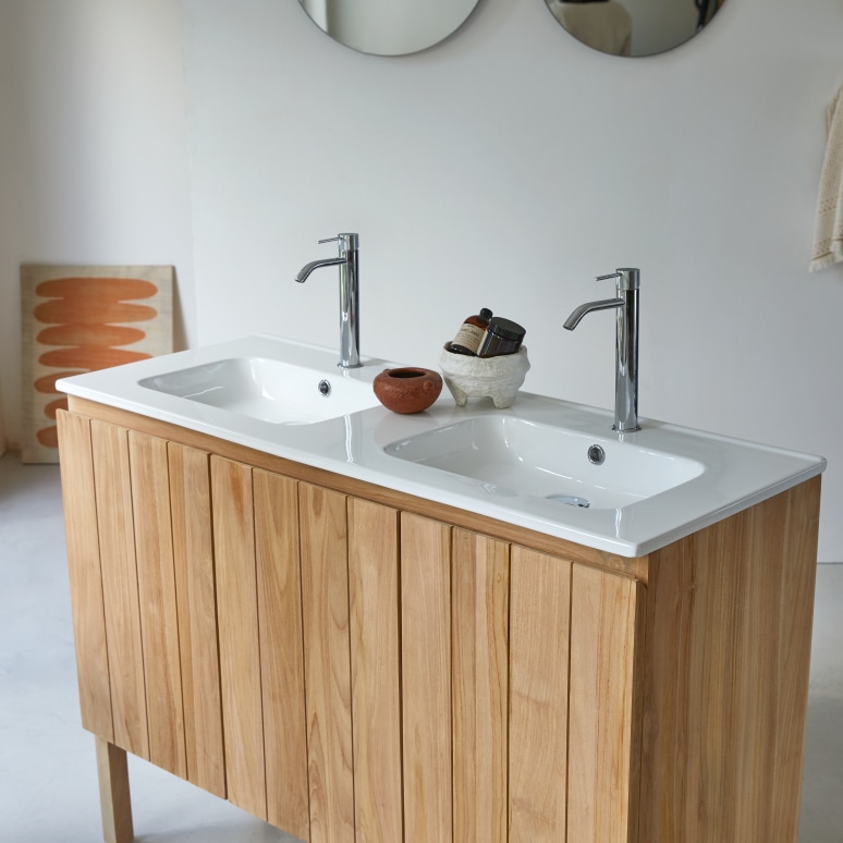 Jill - Mueble de baño de teca maciza y cerámica de 120 cm