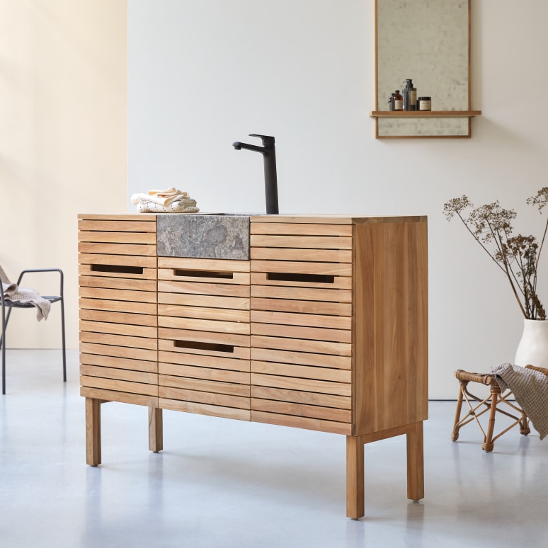 Slats - Badezimmermöbel aus massivem Teakholz und Marmor 125 cm