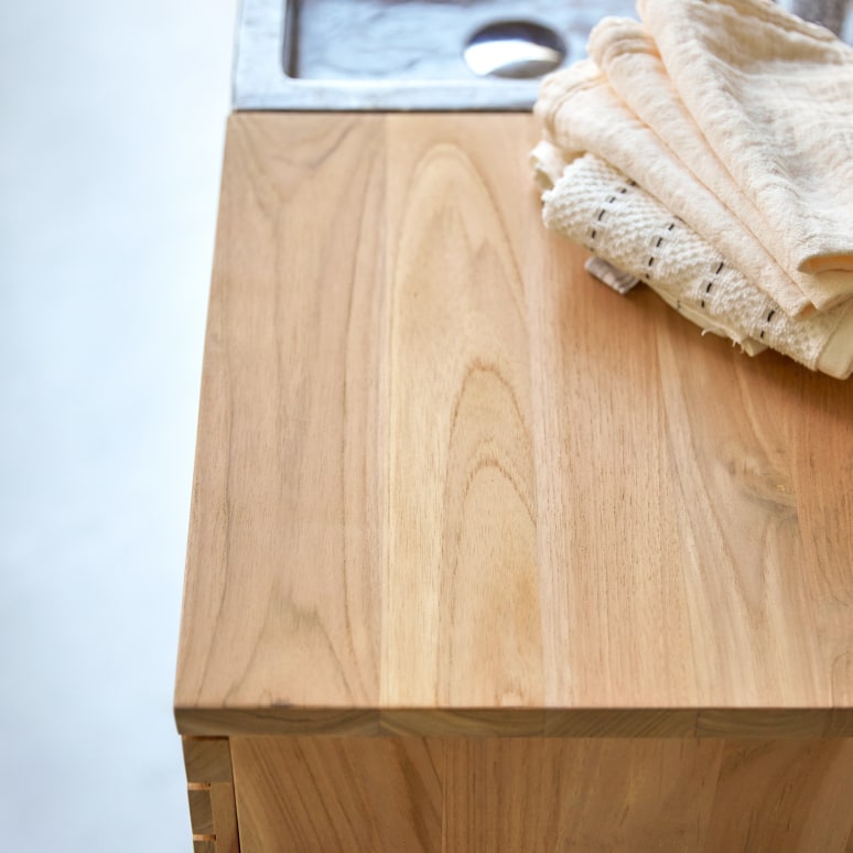 Slats - Massief teakhouten en marmeren badkamermeubel 125 cm