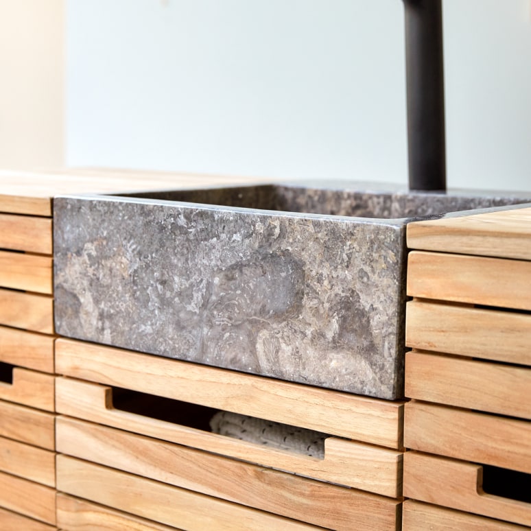 Slats - Badezimmermöbel aus massivem Teakholz und Marmor 125 cm