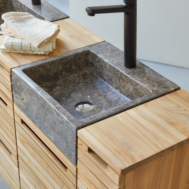 Slats - Solid teak and marble bathroom cabinet 150 cm