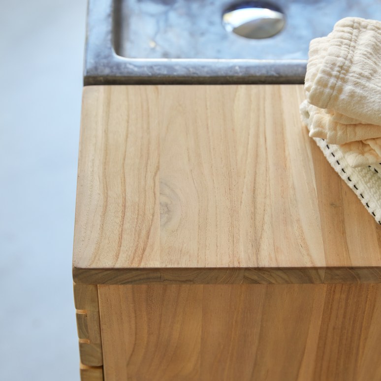 Slats - Solid teak and marble bathroom cabinet 150 cm