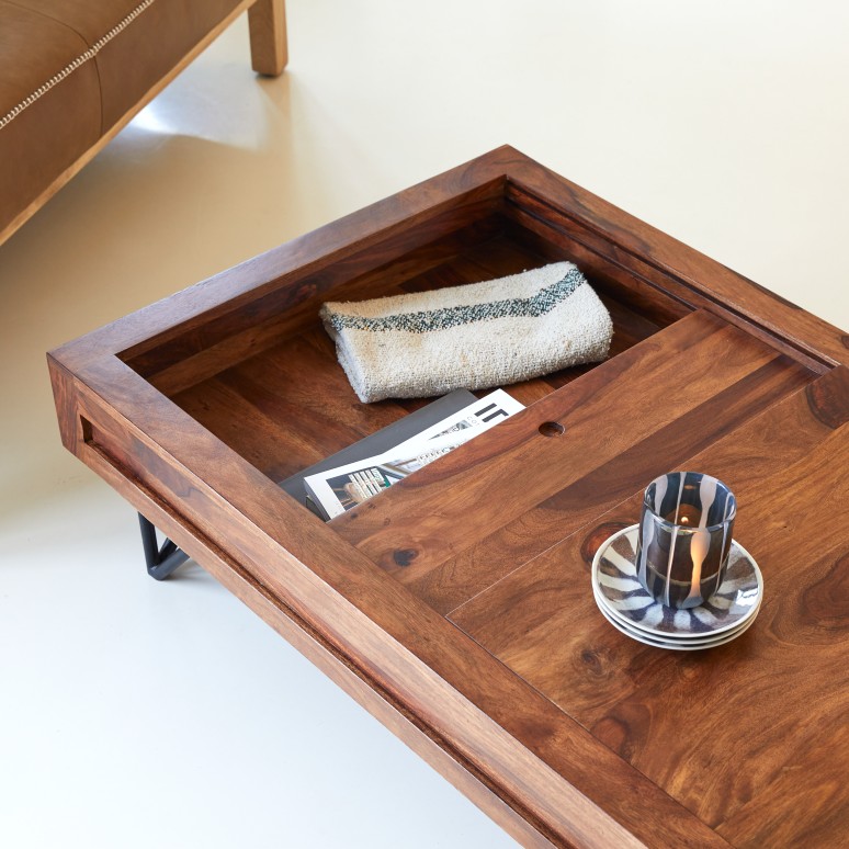Bonnie - Table basse rangement en palissandre massif