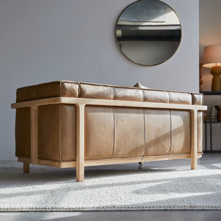 Cobbelwood - Sofa aus massivem Eichenholz und Leder Cheyenne ,2-Sitzer