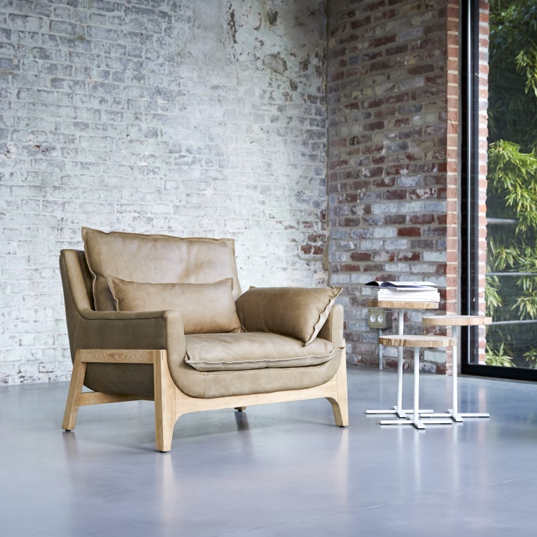 Woodnest - Sessel aus massivem Eichenholz und Leder Cheyenne