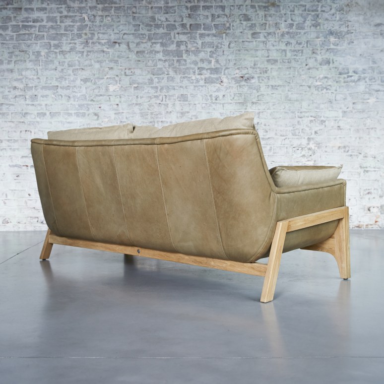 Woodnest - Sofa 2-Sitzer aus massivem Eichenholz und Leder Cheyenne
