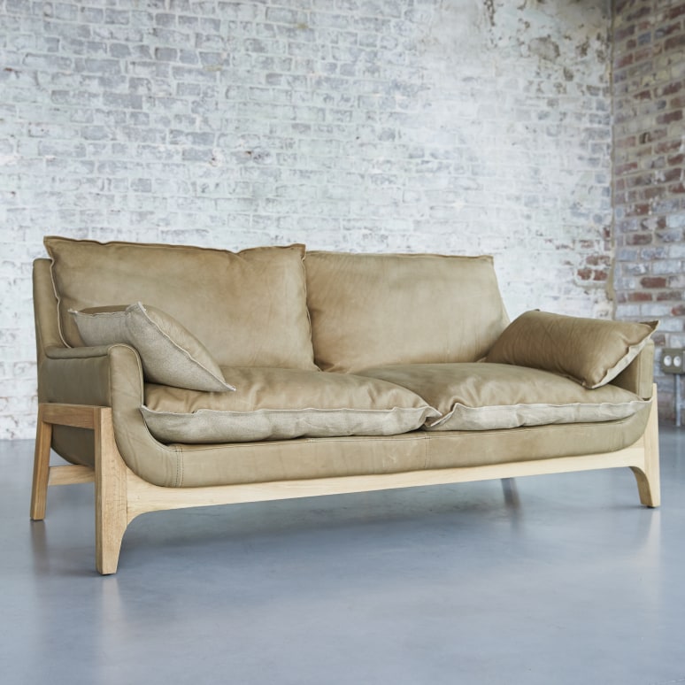 Woodnest - Cheyenne 2-seater sofa in solid oak and leather