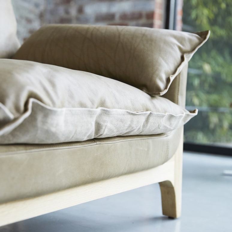 Woodnest - Sofa 2-Sitzer aus massivem Eichenholz und Leder Cheyenne