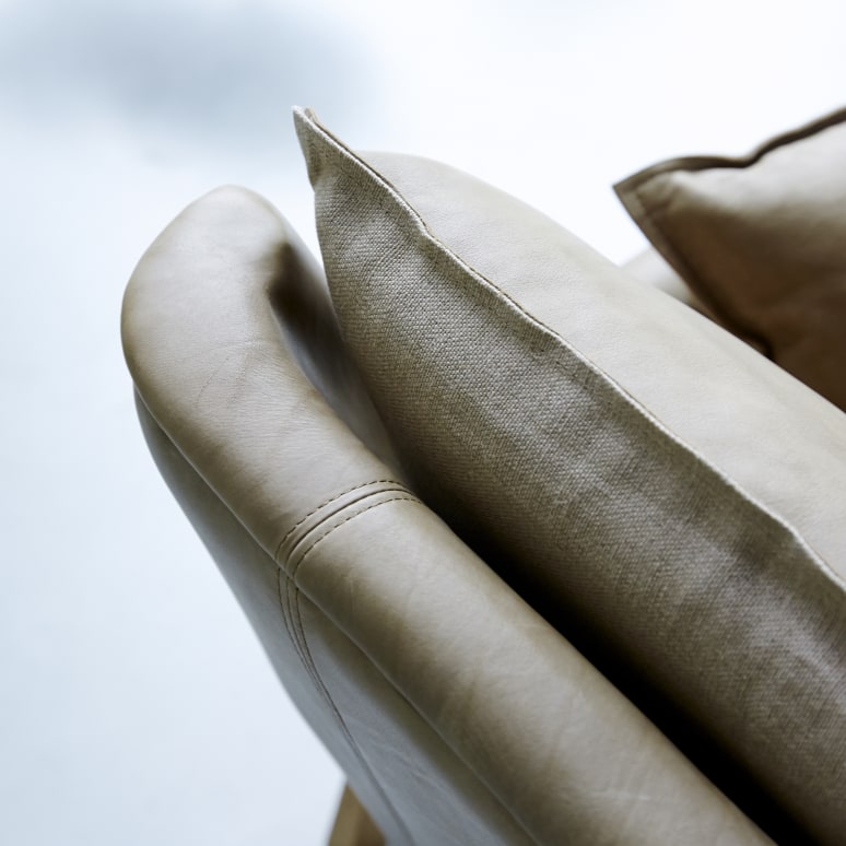 Woodnest - Sofa 2-Sitzer aus massivem Eichenholz und Leder Cheyenne