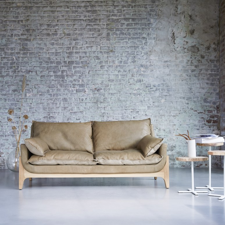 Woodnest - Sofa 2-Sitzer aus massivem Eichenholz und Leder Cheyenne