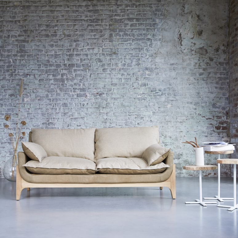 Woodnest - Solid Oak and Leather Cheyenne 2-Seat Sofa