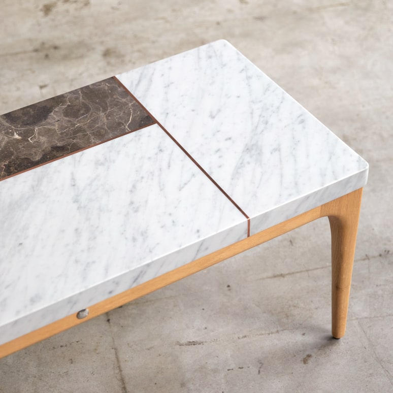 Stonepiet - Massief eiken en marmeren salontafel 111 x 48 cm