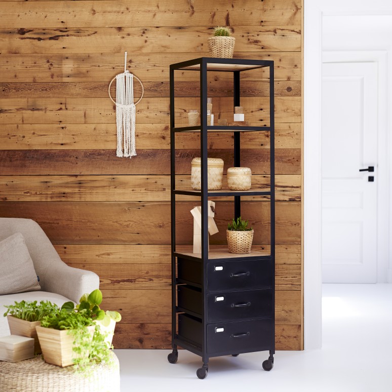 Industriel - Hochschrank aus Mangoholz und Metall