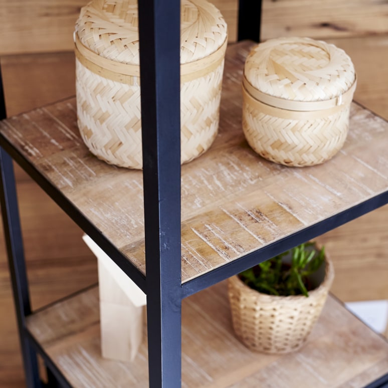 Industriel - Columna de madera oscura de mango y metal